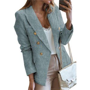 Womens Double Breasted Tweed Blazers Casual Long Sleeve Open Front Blazer Jacket